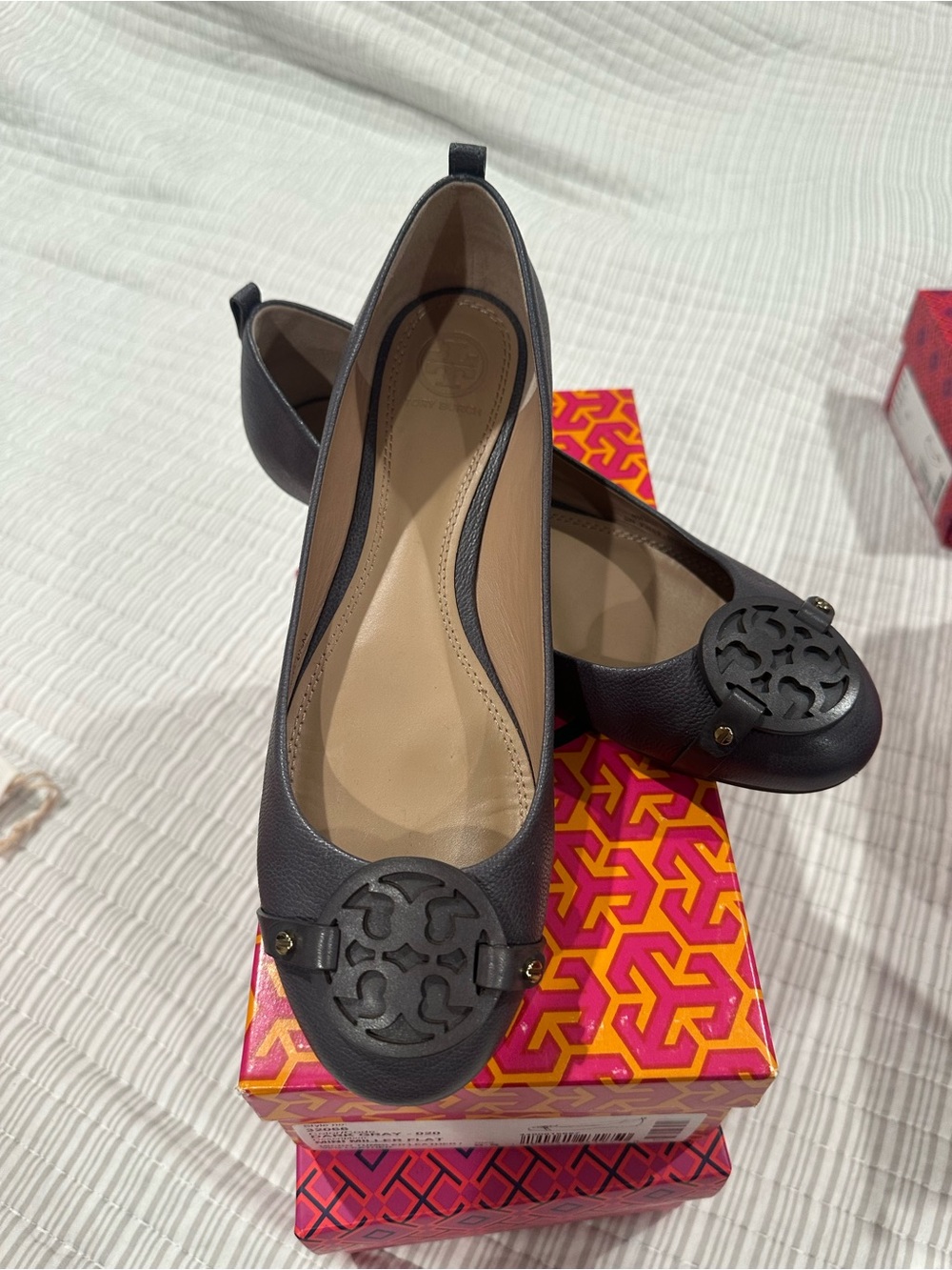 Tory Burch Black Logo Medallion Leather Ballet Flats